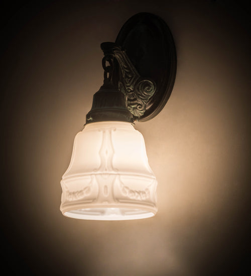 Meyda Lighting Revival 5" Verdigris Garland Wall Sconce With White Shade Glass