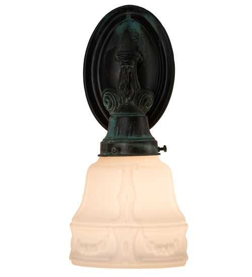 Meyda Lighting Revival 5" Verdigris Garland Wall Sconce With White Shade Glass