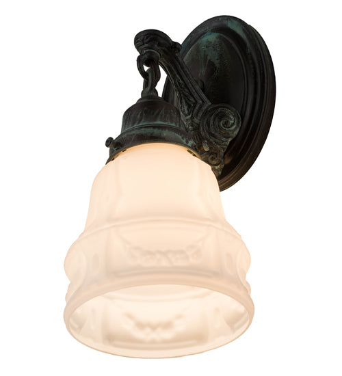 Meyda Lighting Revival 5" Verdigris Garland Wall Sconce With White Shade Glass
