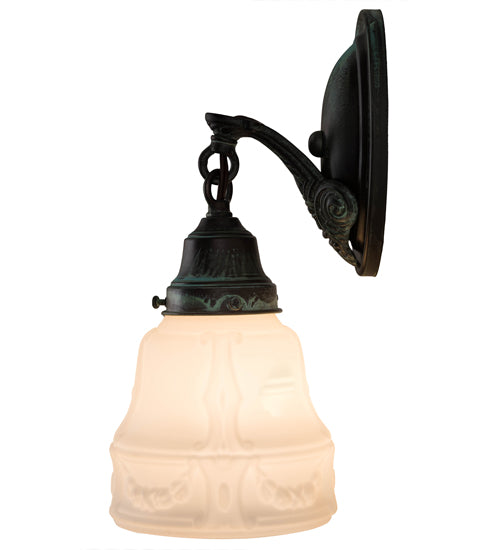 Meyda Lighting Revival 5" Verdigris Garland Wall Sconce With White Shade Glass