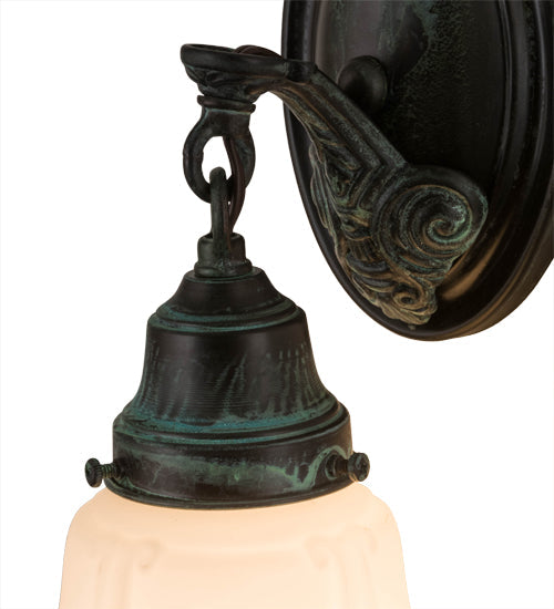 Meyda Lighting Revival 5" Verdigris Garland Wall Sconce With White Shade Glass