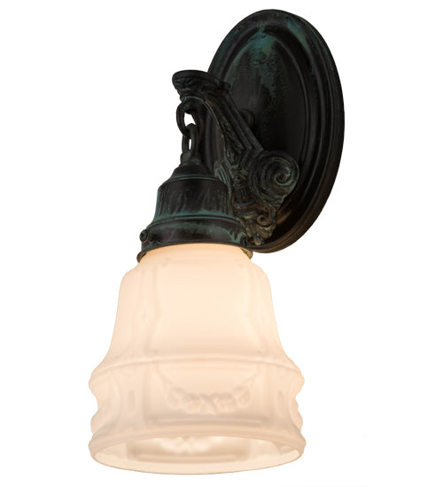 Meyda Lighting Revival 5" Verdigris Garland Wall Sconce With White Shade Glass
