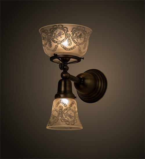 Meyda Lighting Revival 7" 2-Light Antique Brass Gas & Electric Wall Sconce With White Shade Glass