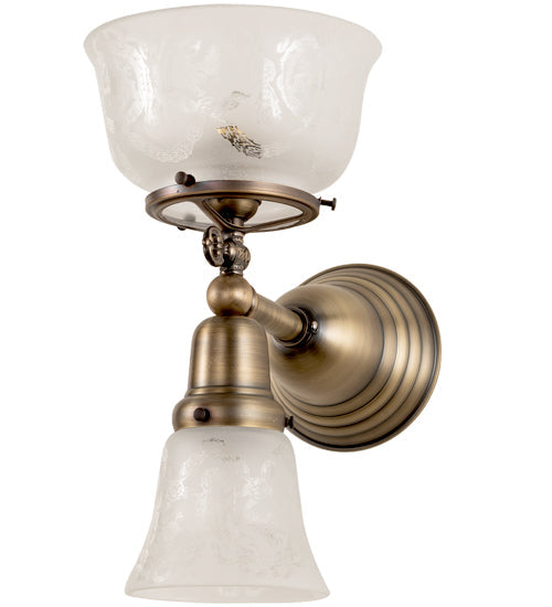 Meyda Lighting Revival 7" 2-Light Antique Brass Gas & Electric Wall Sconce With White Shade Glass