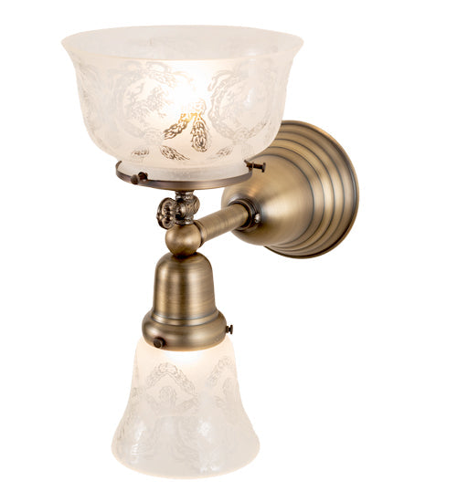 Meyda Lighting Revival 7" 2-Light Antique Brass Gas & Electric Wall Sconce With White Shade Glass