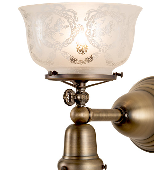 Meyda Lighting Revival 7" 2-Light Antique Brass Gas & Electric Wall Sconce With White Shade Glass