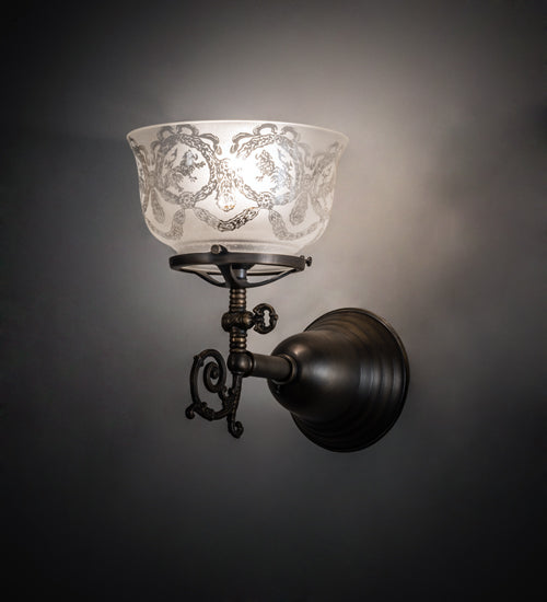 Meyda Lighting Revival 7" Antique Brass Gas & Electric Wall Sconce With Frosted Clear Shade Glass