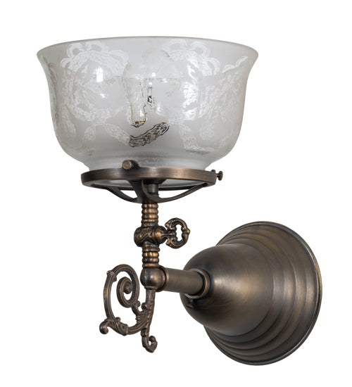 Meyda Lighting Revival 7" Antique Brass Gas & Electric Wall Sconce With Frosted Clear Shade Glass