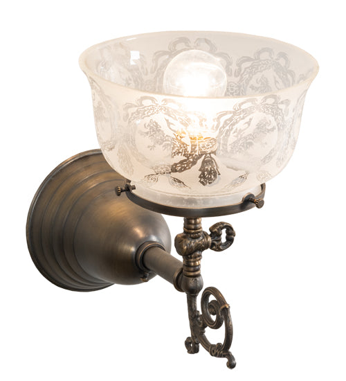 Meyda Lighting Revival 7" Antique Brass Gas & Electric Wall Sconce With Frosted Clear Shade Glass