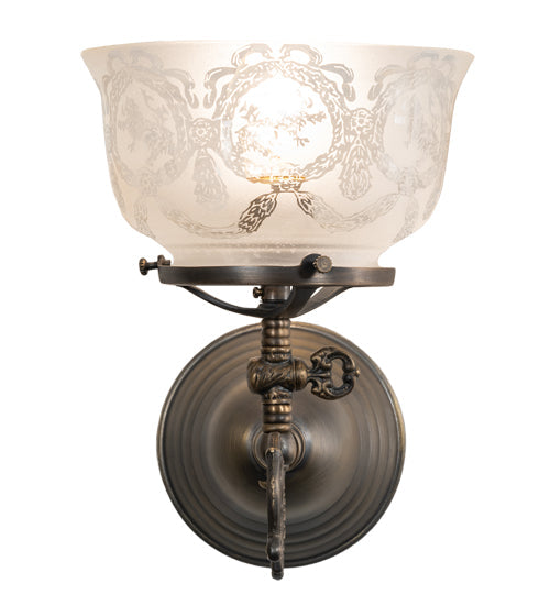 Meyda Lighting Revival 7" Antique Brass Gas & Electric Wall Sconce With Frosted Clear Shade Glass