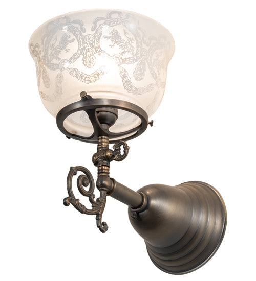 Meyda Lighting Revival 7" Antique Brass Gas & Electric Wall Sconce With Frosted Clear Shade Glass