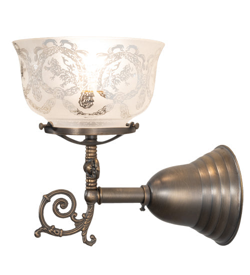 Meyda Lighting Revival 7" Antique Brass Gas & Electric Wall Sconce With Frosted Clear Shade Glass