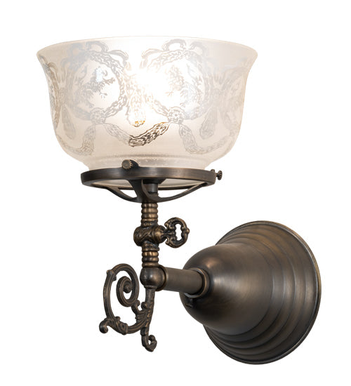 Meyda Lighting Revival 7" Antique Brass Gas & Electric Wall Sconce With Frosted Clear Shade Glass