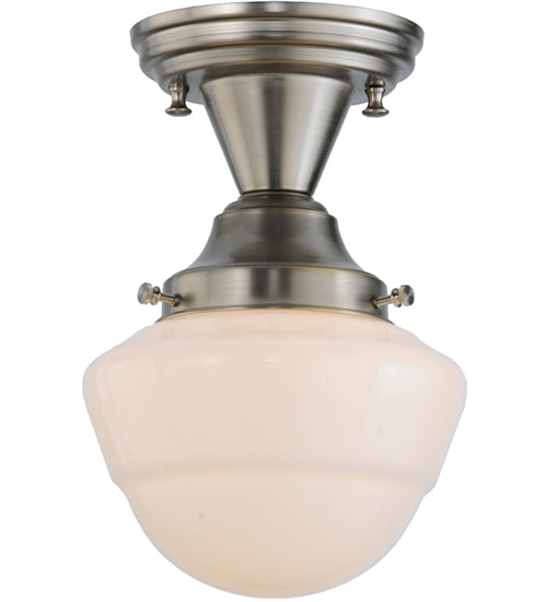 Meyda Lighting Revival 7" Brushed Nickel Schoolhouse Semi-flush Mount Ceiling Light With Whitestone Emma Globe Opal Shade Glass