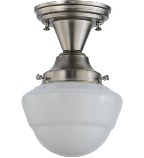 Meyda Lighting Revival 7" Brushed Nickel Schoolhouse Semi-flush Mount Ceiling Light With Whitestone Emma Globe Opal Shade Glass