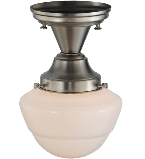 Meyda Lighting Revival 7" Brushed Nickel Schoolhouse Semi-flush Mount Ceiling Light With Whitestone Emma Globe Opal Shade Glass
