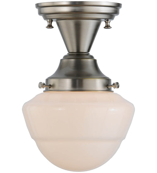Meyda Lighting Revival 7" Brushed Nickel Schoolhouse Semi-flush Mount Ceiling Light With Whitestone Emma Globe Opal Shade Glass