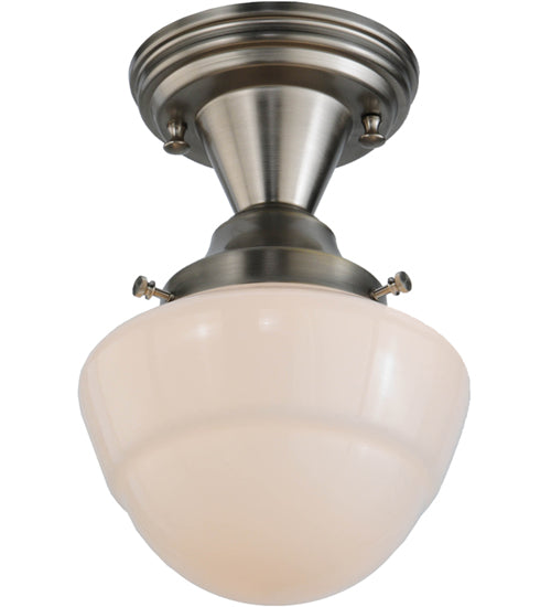 Meyda Lighting Revival 7" Brushed Nickel Schoolhouse Semi-flush Mount Ceiling Light With Whitestone Emma Globe Opal Shade Glass