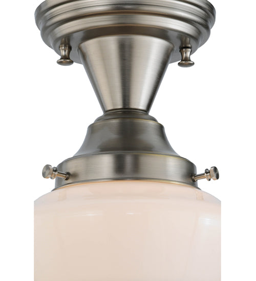 Meyda Lighting Revival 7" Brushed Nickel Schoolhouse Semi-flush Mount Ceiling Light With Whitestone Emma Globe Opal Shade Glass