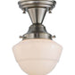 Meyda Lighting Revival 7" Brushed Nickel Schoolhouse Semi-flush Mount Ceiling Light With Whitestone Emma Globe Opal Shade Glass
