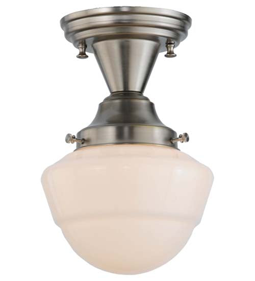 Meyda Lighting Revival 7" Brushed Nickel Schoolhouse Semi-flush Mount Ceiling Light With Whitestone Emma Globe Opal Shade Glass