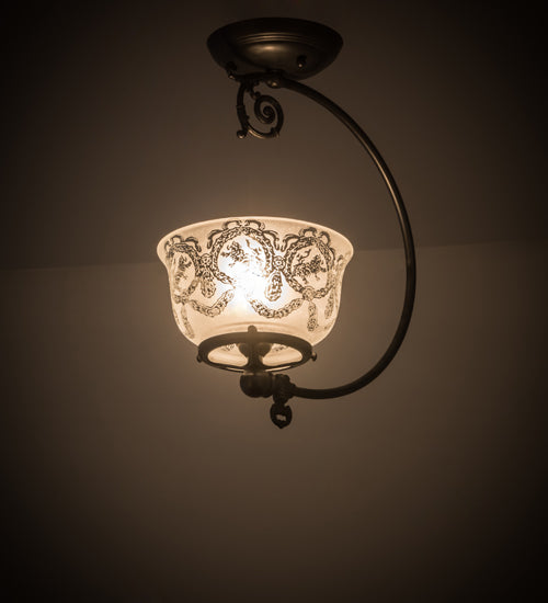 Meyda Lighting Revival 7" Craftsman Brown Gas & Electric Semi-flush Mount Light With White Shade Glass