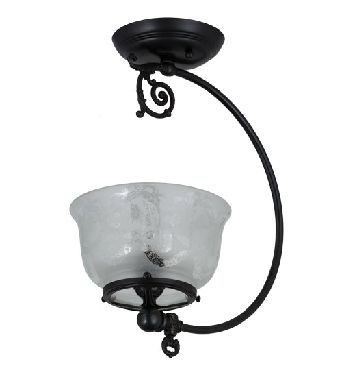 Meyda Lighting Revival 7" Craftsman Brown Gas & Electric Semi-flush Mount Light With White Shade Glass