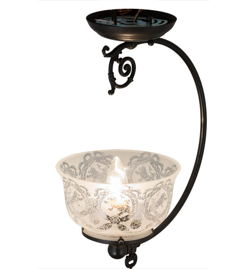 Meyda Lighting Revival 7" Craftsman Brown Gas & Electric Semi-flush Mount Light With White Shade Glass