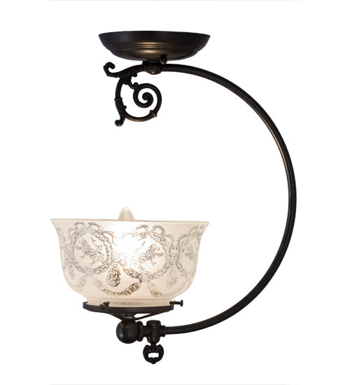 Meyda Lighting Revival 7" Craftsman Brown Gas & Electric Semi-flush Mount Light With White Shade Glass