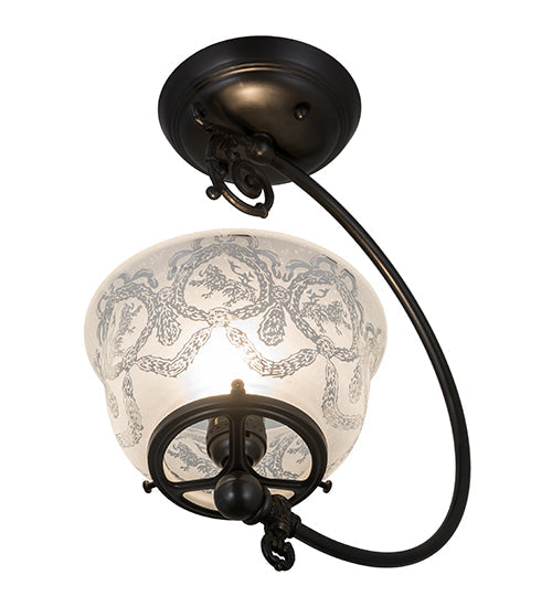 Meyda Lighting Revival 7" Craftsman Brown Gas & Electric Semi-flush Mount Light With White Shade Glass