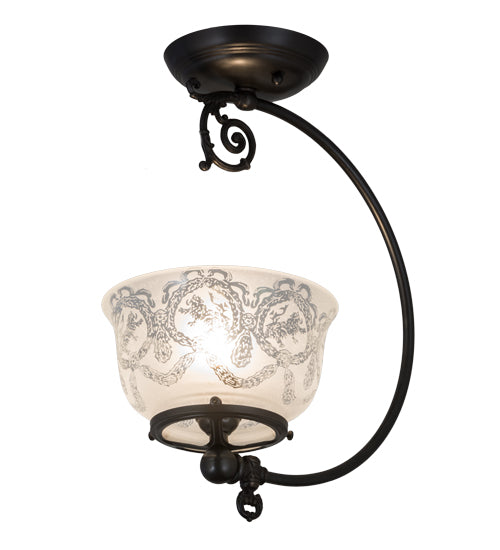 Meyda Lighting Revival 7" Craftsman Brown Gas & Electric Semi-flush Mount Light With White Shade Glass