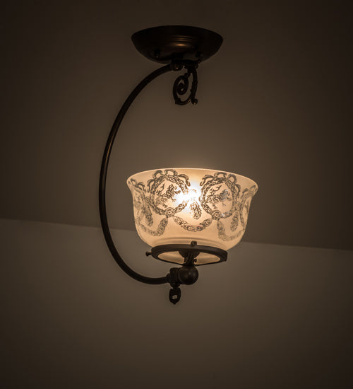 Meyda Lighting Revival 7" Craftsman Brown Gas Reproduction Semi-flush Mount Light With Clear & Frosted Shade Glass