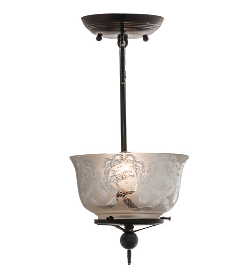 Meyda Lighting Revival 7" Craftsman Brown Gas Reproduction Semi-flush Mount Light With Clear & Frosted Shade Glass