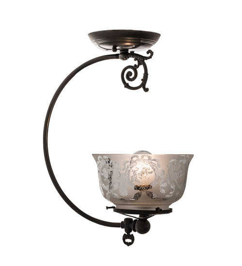 Meyda Lighting Revival 7" Craftsman Brown Gas Reproduction Semi-flush Mount Light With Clear & Frosted Shade Glass