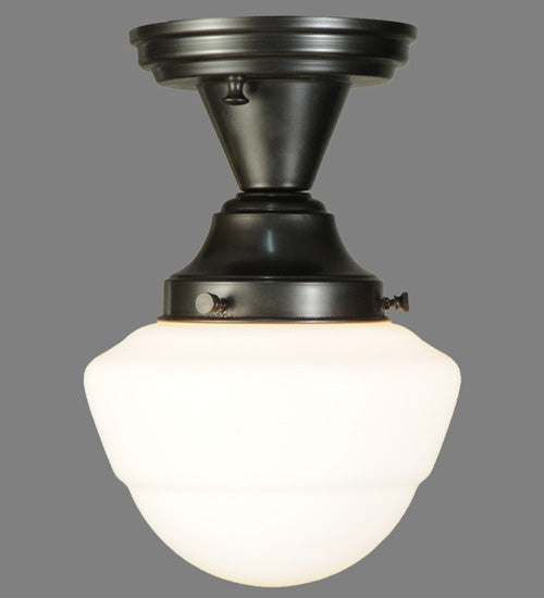 Meyda Lighting Revival 7" Craftsman Brown Schoolhouse Semi-flush Mount Ceiling Light With Emma White Opal Globe Shade Glass