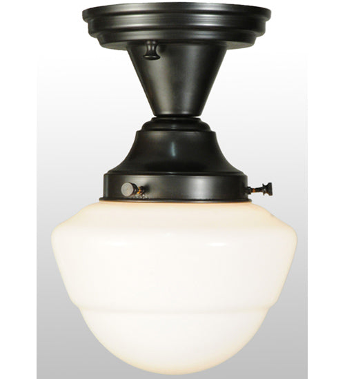 Meyda Lighting Revival 7" Craftsman Brown Schoolhouse Semi-flush Mount Ceiling Light With Emma White Opal Globe Shade Glass