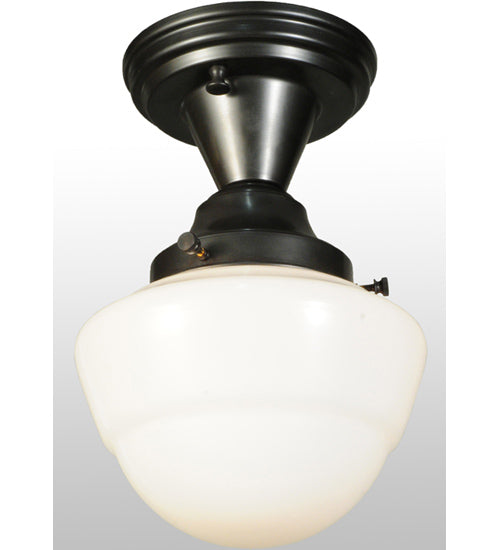 Meyda Lighting Revival 7" Craftsman Brown Schoolhouse Semi-flush Mount Ceiling Light With Emma White Opal Globe Shade Glass
