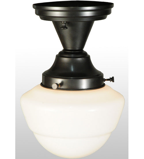 Meyda Lighting Revival 7" Craftsman Brown Schoolhouse Semi-flush Mount Ceiling Light With Emma White Opal Globe Shade Glass