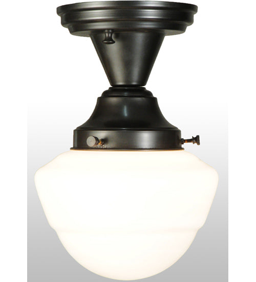 Meyda Lighting Revival 7" Craftsman Brown Schoolhouse Semi-flush Mount Ceiling Light With Emma White Opal Globe Shade Glass