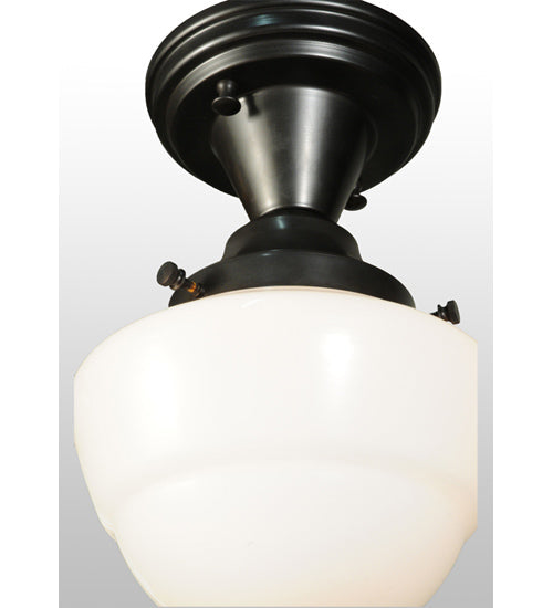 Meyda Lighting Revival 7" Craftsman Brown Schoolhouse Semi-flush Mount Ceiling Light With Emma White Opal Globe Shade Glass