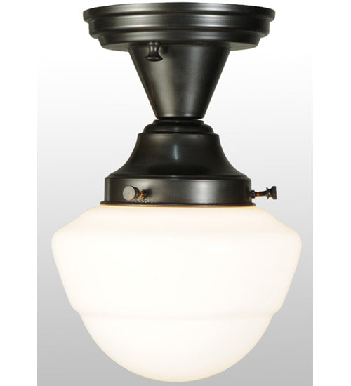Meyda Lighting Revival 7" Craftsman Brown Schoolhouse Semi-flush Mount Ceiling Light With Emma White Opal Globe Shade Glass