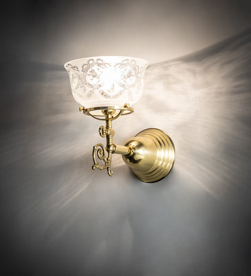 Meyda Lighting Revival 7" Polished Brass Gas & Electric Wall Sconce With Clear Shade Glass