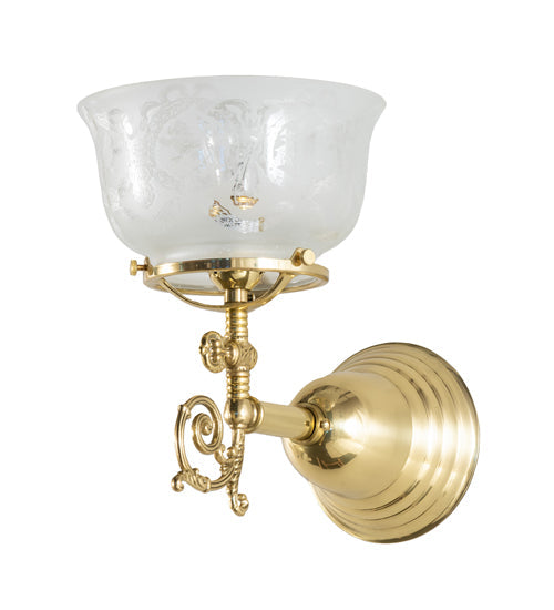 Meyda Lighting Revival 7" Polished Brass Gas & Electric Wall Sconce With Clear Shade Glass