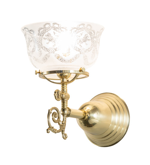 Meyda Lighting Revival 7" Polished Brass Gas & Electric Wall Sconce With Clear Shade Glass