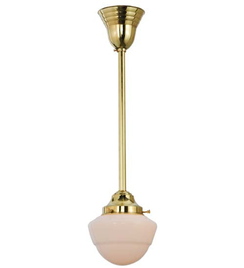Meyda Lighting Revival 7" Polished Brass Schoolhouse Pendant Light With White Opal Emma Globe Shade Glass
