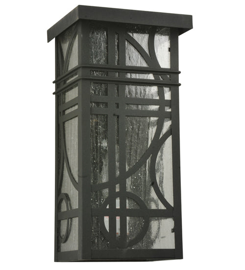 Meyda Lighting Revival 7" Textured Black Deco Wall Sconce With Clear Seeded Shade Glass