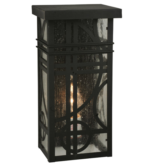 Meyda Lighting Revival 7" Textured Black Deco Wall Sconce With Clear Seeded Shade Glass