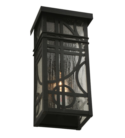 Meyda Lighting Revival 7" Textured Black Deco Wall Sconce With Clear Seeded Shade Glass