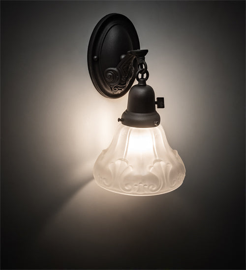 Meyda Lighting Revival 7" Wrought Iron Nautica Wall Sconce With Frosted Clear Shade Glass