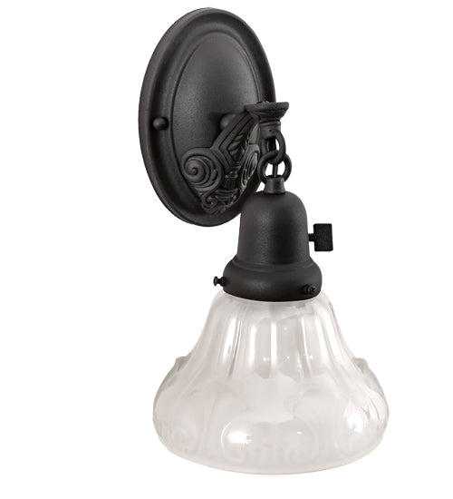 Meyda Lighting Revival 7" Wrought Iron Nautica Wall Sconce With Frosted Clear Shade Glass